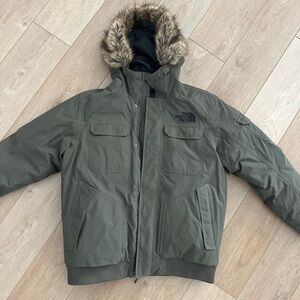 The North Face Men's Green Puffer Jacket with Faux Fur Hood